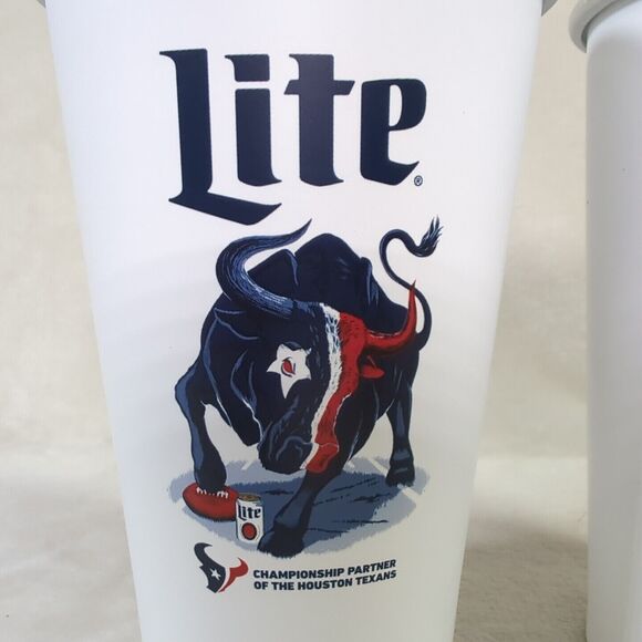Houston Texans Miller Lite 20oz Beer Cups Set of 2 Aluminum NFL Football NEW - Picture 2 of 8